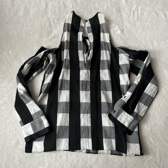 Rag & bone black and white plaid cold shoulder top - Picture 8 of 9